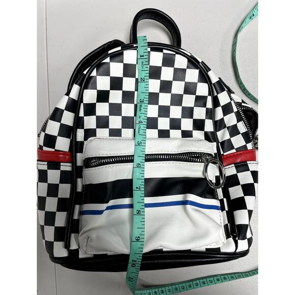 LIKE DREAMS Checkered Mini Backpack Travel School Campus in Black and White - Picture 9 of 10